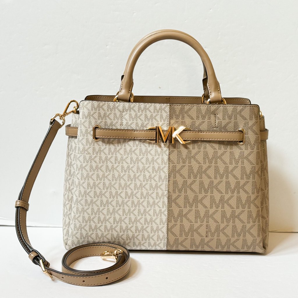 Michael Kors Reed Large Satchel Shoulder Bag Mk Camel Multi